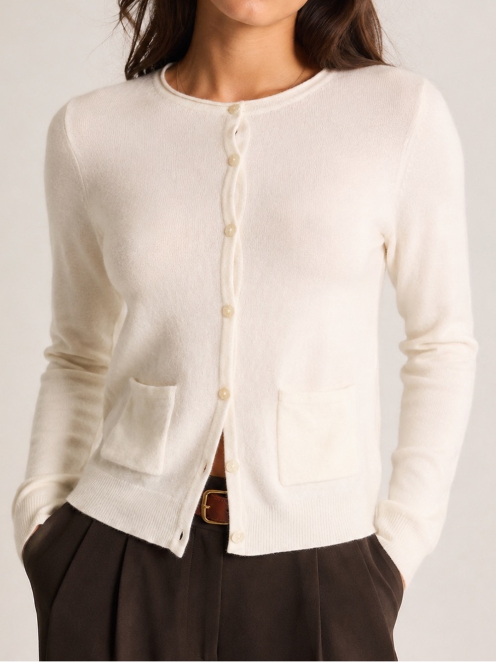 Le Cashmere Ivory Cashmere Cardigan Sweater Minimalist Layer Luxury Size Est XS